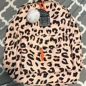 Leopard Print Backpack with Pom Pom